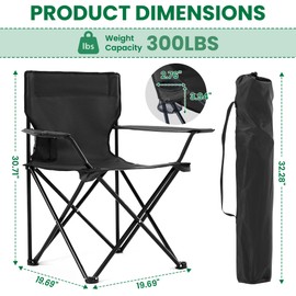 Geisoun 2 Pack Folding Camping Chairs Foldable Portable Beach Chairs with Carry Bag & Cup Holder, Design for Camping,Beach, Picnics,and Fishing（Black）