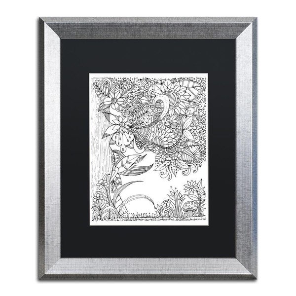 "Fairies and Woodland Creatures 6" by KCDoodleArt Artwork in Black Matte with Silver Frame, 16" x 20"