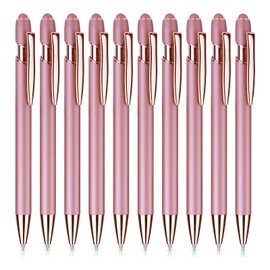 Cobee Rose Gold Ballpoint Pen with Stylus Tip, 10 PCS 1.0mm 2 in 1 Retractable Ball Point Pens Black Ink Metal Pen Medium Point Writing Pen Stylus Pen for Touch Screens School Office Gift Supplies