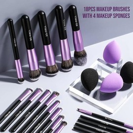 BS MALL 메이크업 브러시 프리미엄 합성 18개 파우더 파운데이션 컨실러 아이섀도우 BS MALL Premium Synthetic 18-Piece Makeup Brush Set - Powder, Foundation, Concealer, Eyeshadow