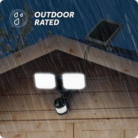 Globe Electric 17000211 19W LED Integrated Solar Powered Motion Activated Flood Light, 180-Degree Motion Detection, Black Finish, 1100 Lumens, Solar Panel with 10ft Cord, Outdoor Lights