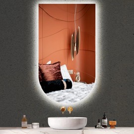 TiliKuly 16 x 28 Inch Inverted Arch Vanity Mirror with Lights 3 Color Dimmable AntiFog 28" Frameless Backlit Adown Arched Lighted Mirror for Bathroom Salon Makeup Wall LED Arch Mirrors with Backlits