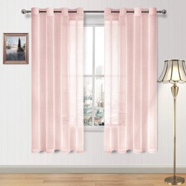 DWCN Blush Pink Sheer Curtains Bedroom Curtains Faux Linen Voile Sheer Drapes Grommet Top Window Curtain Panel 52 x 72 inches Long,Set of 2 Panels