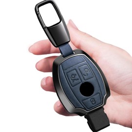 Car Key Cover Leather, Fit for A B C E K G R 3 class AMG CL CLA CLK GLA GLB GLC GLE W164 / W176 /W204 Buttons Key Fob Protector (B-blue)