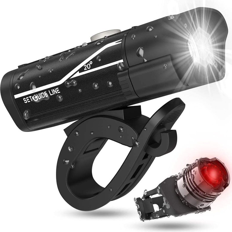 USB Rechargeable Bike Headlight and Back Light Set 600lm Bright