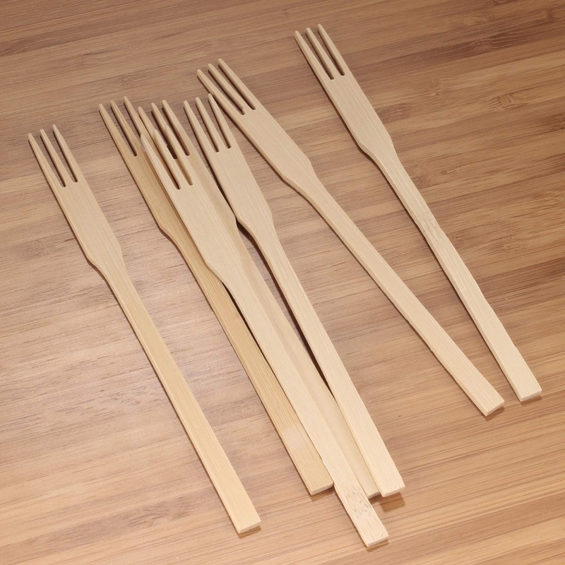BambooMN Brand - 5.5" Decorative Bamboo Trident Fruit Fork /