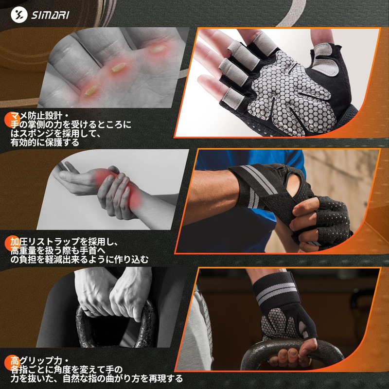 「現役医師監修」SIMARI トレーニンググローブ 筋トレグローブ ジム 懸垂 スポーツグローブ リストフラップ マメ防止 手首固定付き 滑り止め