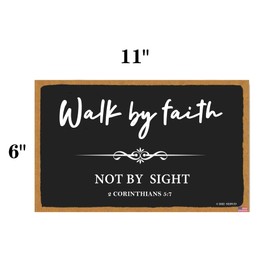 Walk By Faith Sign Farmhouse Style Bible Verse Wall Decor Wood Sign 11 x 6 Inch (Black-5)