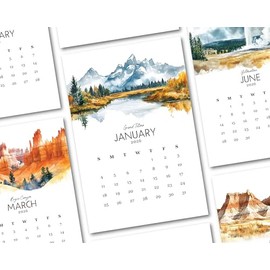 2026 Monthly Office Desk Calendar - National Parks Set 1 - Watercolor Style - Annual 12 Month - 4” x 6” Cards – Calendar Card Refill