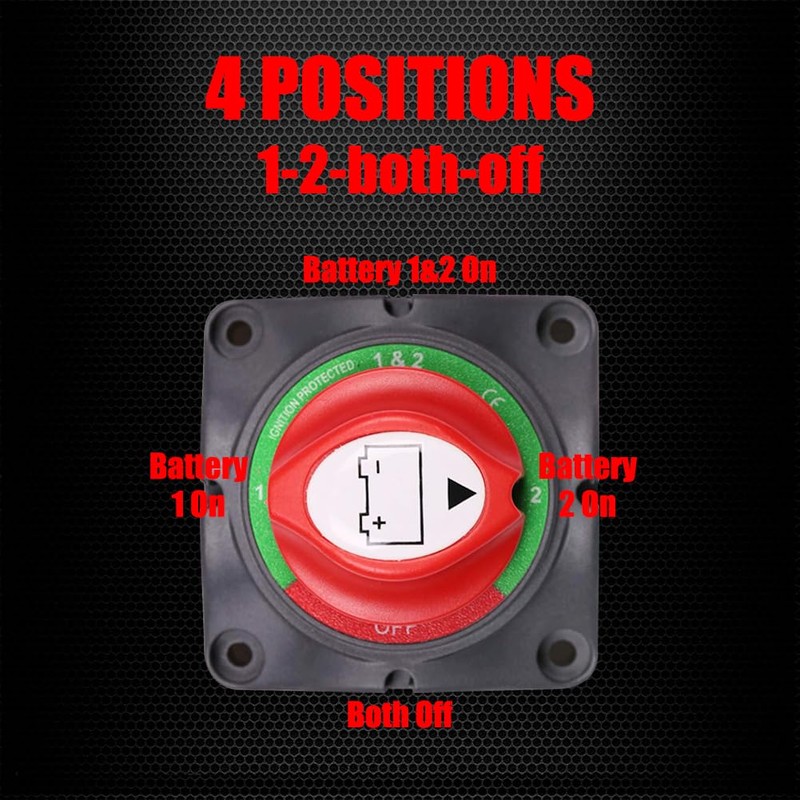 Ampper 1-2-Both-Off Battery Switch 12V - 48V, Marine Battery Disconnect