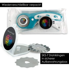 OfficeTree® rotary cutter - fabric cutter of fabrics and paper effortlessly cut accurately - with anti-slip handle and ergonomic locking button - 3 blades - diameter, 45 mm