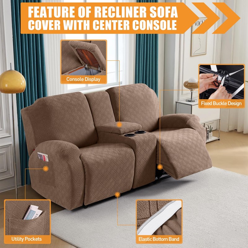 VANSOFY Recliner Loveseat Cover with Middle Console Stretch Reclining Sofa