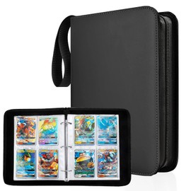 Card File, Card Binder, Sticker File, 4 Pockets, Holds 400 Cards, Portable Zipper, Collect Card Sheets, and Other Game Cards (4 Pockets, Black)