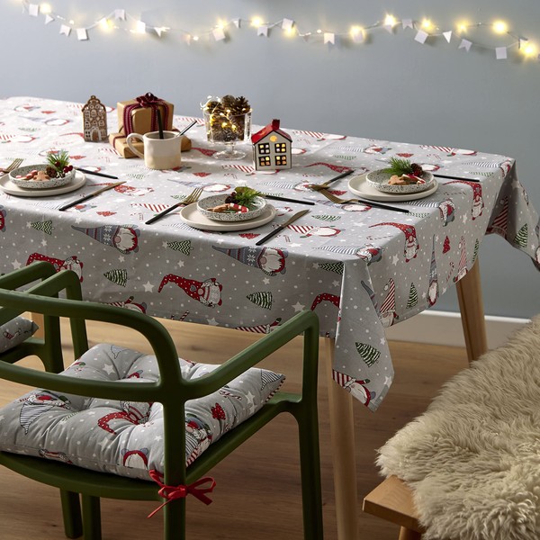 Catherine Lansfield Dining Christmas Gnomes Cotton 132x178 cm Table Cloth Grey/ Red