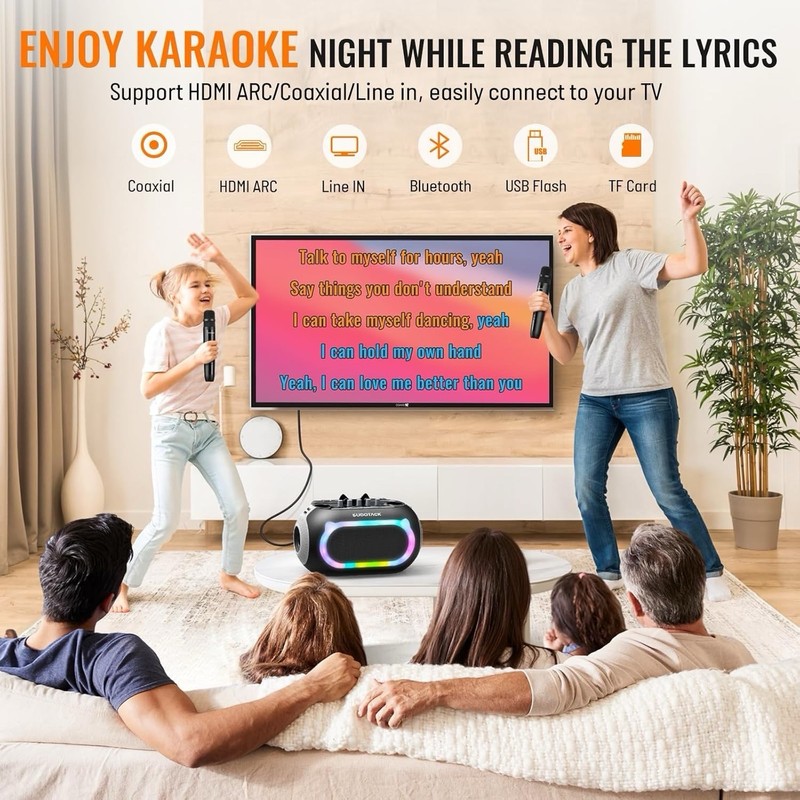 SUDOTACK Karaoke Machine for Adults Kids with 2 Wireless Space