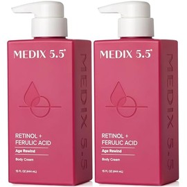 Crema de retinol Medix 5.5 con tratamiento antiabrasión de ácido férulico Targets Crepey arrugas y piel dañada por el sol. Crema antiedad impregnada con té negro, aloe vera y manzanilla, Two - 15oz