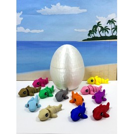 12pcs 3D Printed Articulated Baby Sharks with Egg, Colorful Fidget Baby Sharks Figur, Tiny Animal Figures, Fidget ADHD Autism Toy BS001-SET-WHE
