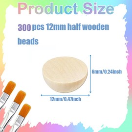 ZQYYQZ 300pcs 12mm Half Wooden Beads, Unfinished Split Wood Balls Natural Mini Half Round Wood Beads for DIY Crafts, Kids Arts, Christmas Home Party Decoration