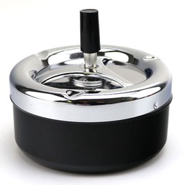 Bull Brand Round Push Down Black Metal Spinning Ashtray, 9cm (7022)