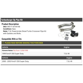 Marketplace Auto Parts Turbo Diesel Up Crossover Line Kit - Compatible with 1999-2003 Ford F350 Super Duty 7.3L V8 Turbocharged (From 12/06/1998)