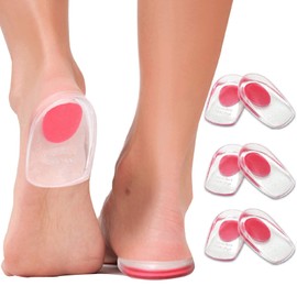 3 Pares Taloneras de Gel para Espolon, Copas de Gel para el Talón,Talonera para Fascitis Plantar, Dolor de Talón, Tendinitis de Aquiles, Plantillas para Aumentar La Altura (Rojo, S/M)