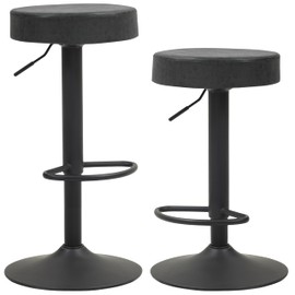 Finnhomy Bar Stools Set of 2 Counter Height, Swivel Barstools with Footrest and Backless Round, Height Adjustable Rustic Bar stools for Kitchen, Vintage Leather, Retro Black