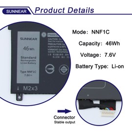 SUNNEAR NNF1C Laptop Battery for Dell XPS 13 2-in-1 9365 SXPS 13 9365 2-in-1 2017 XPS 13-9365-D1605TS D1805TS D2805TS D3605TS D3805TS D4605TS Series HMPFH 0NNF1C NP0V3 0HMPFH P71G P71G001
