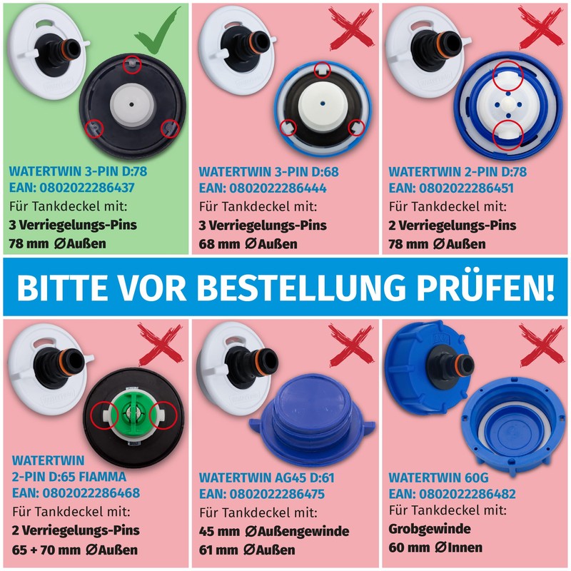 MaJoCompTec® Watertwin Fuel Cap with Water Connection, Water Tank Cap,
