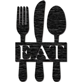 CREATCABIN Word Eat Sign Laser Cut Wood Letter Sign Fork Spoon Wall Decor Cutouts Unfinished Wooden Signs Wall Art Hanging Sculpture for Crafts DIY Farmhouse Kitchen Dining Room Black 11.8x7.5Inch