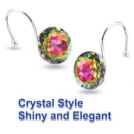 12PCS Shower Curtain Hooks Rings for Bathroom, Stainless Steel Rust Resistant Decorative Rhinestones Shower Curtain Rings Hangers for Shower Curtains, Clothing, Towels, etc. (Colorful)