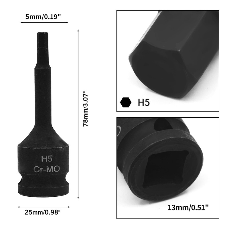 PENCK 5mm Impact Socket 1/2 Drive Allen Bit Socket, Hex