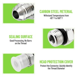 Racewill 10 Pack Hydraulic Hose Adapter Fittings: 3/8" JIC 37° Male x #6 SAE/ORB Male Thread, Straight Tube Fitting Kits with Protection Cover