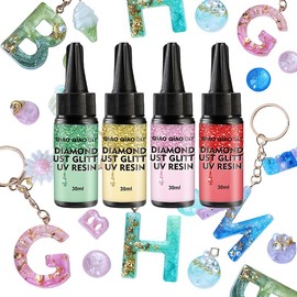 DIYcraft No Odor Colored UV Resin Diamond Glitter 12Colors - D24 UV Light Curing Ultraviolet Cure Resin Glue for Small UV Resin Molds, Jewelry Making - Earrings,Rings,Keychains