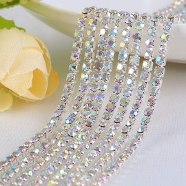 Cadena de diamantes de imitación de cristal brillante de 10 m de 2 mm, base plateada, garra densa de cristal, accesorios para bricolaje, vestidos de boda, ropa, sombreros, manualidades, decoración de eventos (AB)