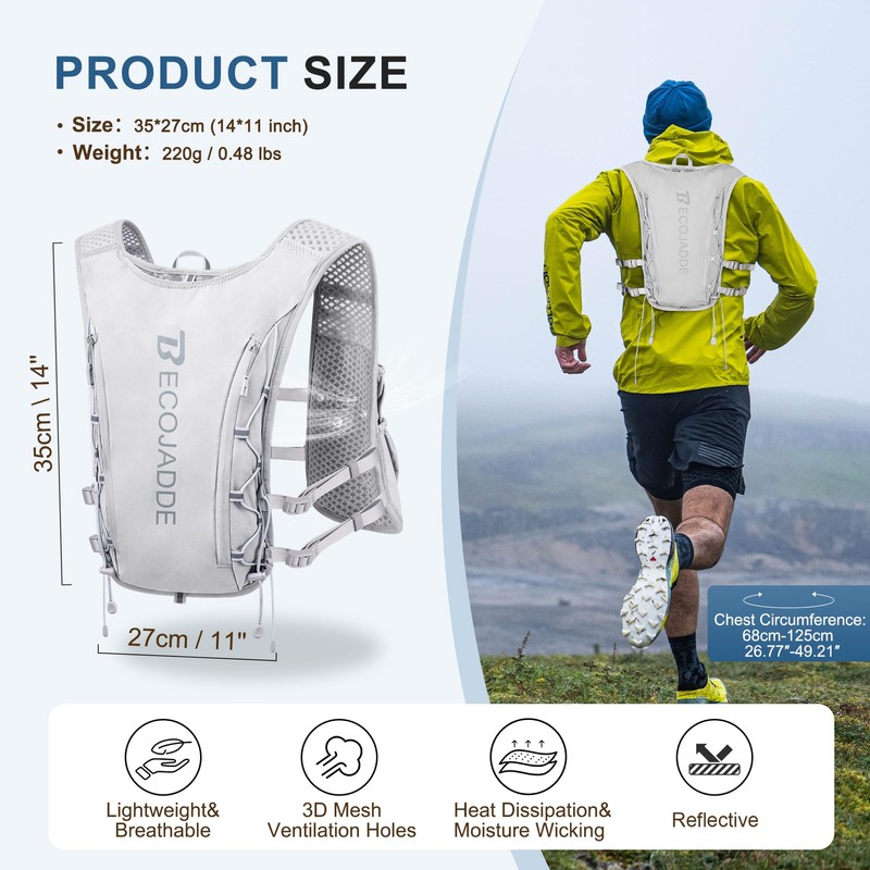 BECOJADDE Running Vest Women 5L Hydration Backpack Lightweight for Mens