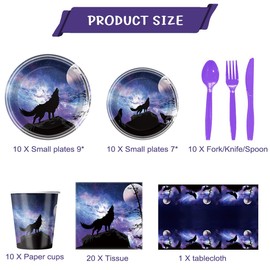 81PCS Wolf Birthday Party Tableware Set,Wolf King Party Supplies, Galaxy Wolf Birthday Party Decorations, Wolf Theme Party Supplies