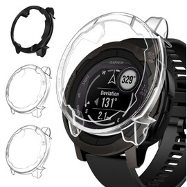 ivoler Pack of 3 Hard PC Protective Case for Garmin Instinct 2 45 mm, Ultra Thin Transparent Shockproof Case HD Clear Scratch-Resistant Bumper Protective Case Cover, 2 Transparent + 1 Black