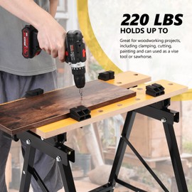 DNA MOTORING Adjustable Workbench - Portable Foldable Multi-Purpose, with Measuring Ruler and Protractor - Ideal for Garage, Home, DIY, and Carpentry,TOOLS-00456