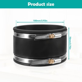 100 mm pipe connector, rubber sleeve, diameter 100 mm, flexible rubber coupling with two stainless steel clamps, noise-reducing cuff, pipe connector for pipe fan, carbon filter, rigid tube, steel pipe