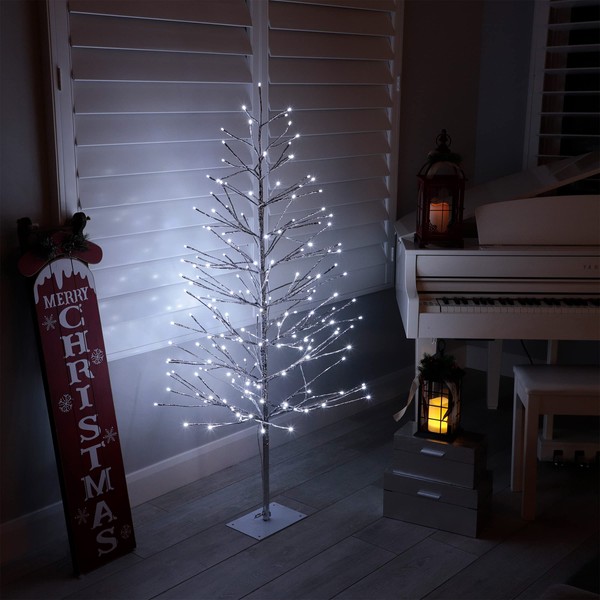 Alpine Corporation BYS144WT Cool White LED Lights Alpine Festive Silver Christmas Tree