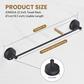 JOMOLA Towel Bar Suction Hand Towel Rack for Bathroom Stainless Steel Kitchen Towel Rail Holder Storage Hanger No Drilling Towel Bar Matte Black,22 inches