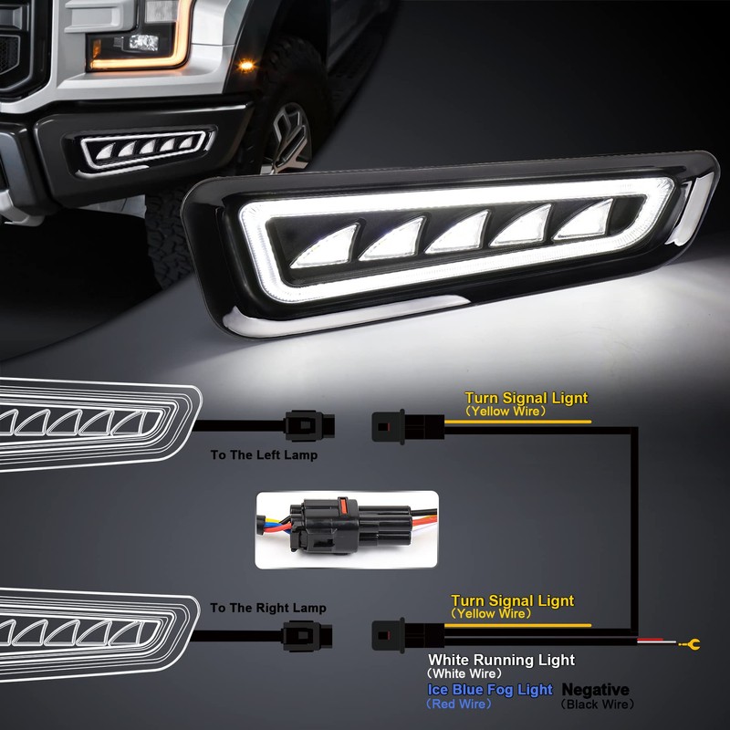 MOVOTOR Ford Raptor Fog Lights with Ice Blue LED Amber