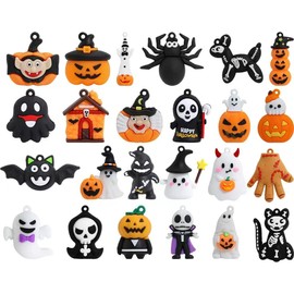24Pcs Halloween Mini Figurines-Spooky Cute Ghost Pumpkin Skeleton Witch Bat Spider Classic Collectible Dolls Figurines for Trick or Treat Gifts,DIY Craft Accessories,Hanging Tree Home Decor