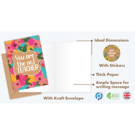 10 Thank You Teacher Cards Multipack with Envelopes and Stickers - 10 Unique Designs of Teacher Thank You Cards for Men and Women – Blank Inside Ecofriendly Teacher Christmas Cards - UK.
