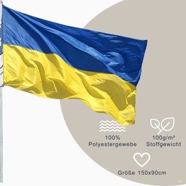 Ukraine Flag Weatherproof Flag with Brass Eyelets and Reinforced Seams - Ukrainian Flag with 100 g/m² Fabric Weight in Size 90 x 150 XL