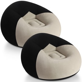 Lunmon 2 Pcs Inflatable Couch for Camping Blow up Chairs Inflatable Chair Inflatable Bean Bag Chair Inflatable Lazy Sofa for Living Room Bedroom Reading Room(Black and Beige)