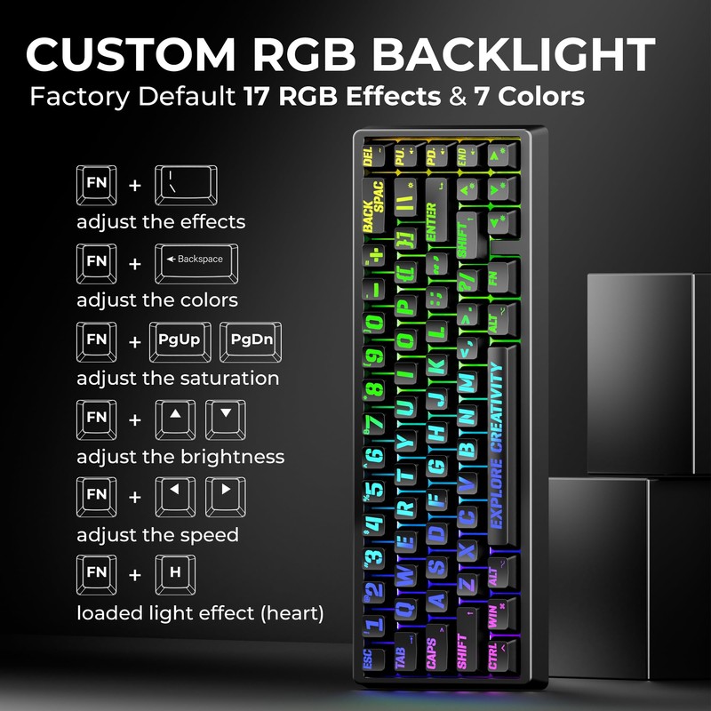 x XVX M67 Wireless 60% Percent Keyboard, QMK/VIA Topographic Gaming