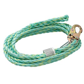Peakworks Fall Protection Vertical Lifeline Rope with Back Splice and Snap Hook, 200 ft. Length, Green, V84014200