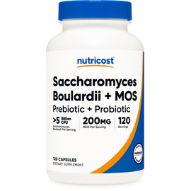 Nutricost Saccharomyces Boulardii + MOS Capsules (>5 Billion CFU) 120 Capsules - Prebiotic + Probiotic, 200mg of MOS Per Serving