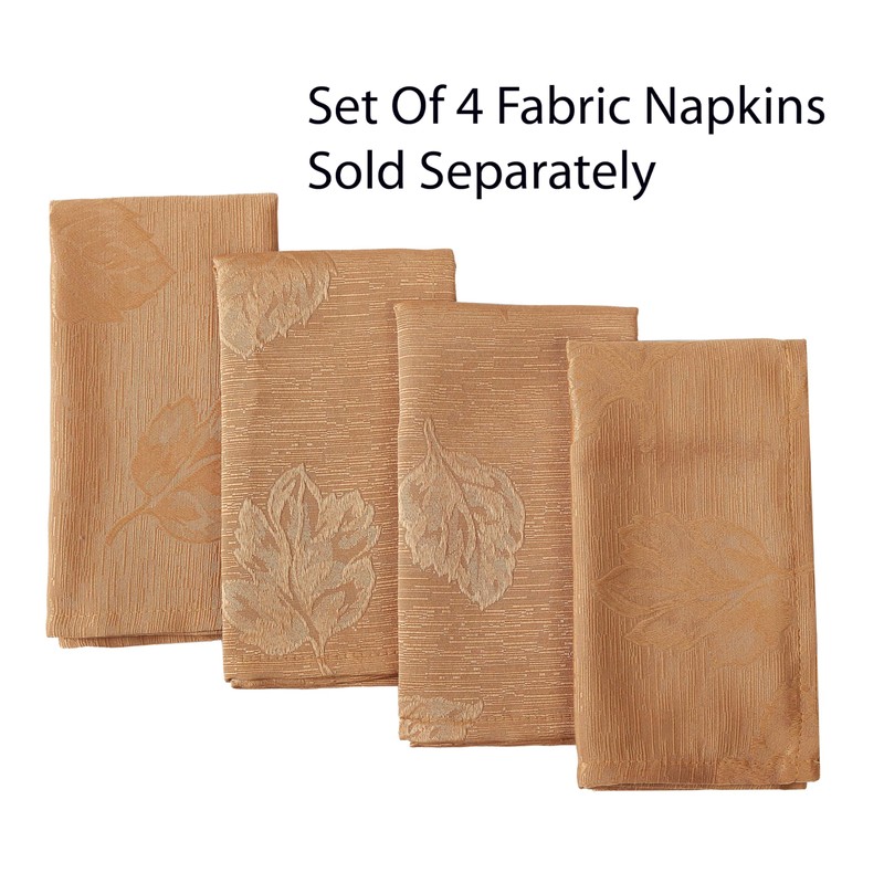 Newbridge Gold Tremont Leaf Damask Christmas Fabric Napkins, Set of